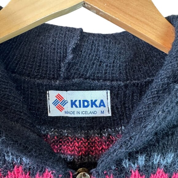 Kidka Drangi Hooded Zip Front Cardigan in Black/Multicolor Icelandic Wool Size M - Picture 5 of 5